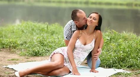 Romantic Couple Having Sensual Sex Near The Lake