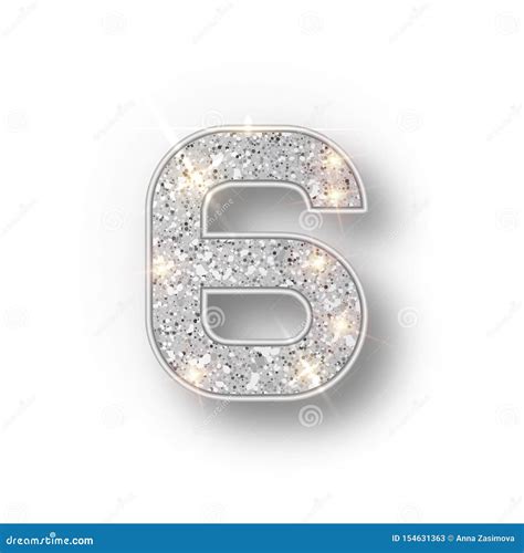 Silver Glitter Alphabet Numbers 6 With Shadow Vector Realistick