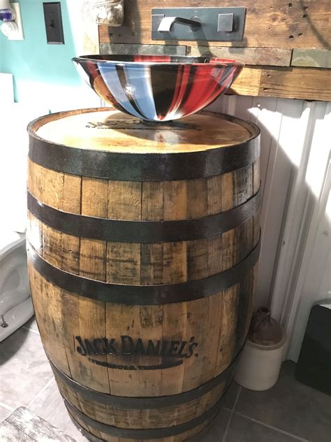 Jack Daniels Wooden Burned Barrel With Vessel Sink Vessel Sink