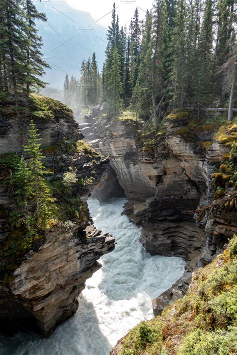 Athabasca Falls Waterfall In Jasper High Quality Nature Stock Photos