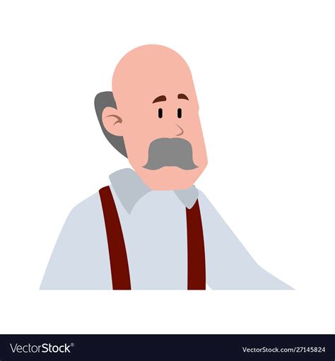 Old Man Bald With Mustache Avatar Character Vector Image