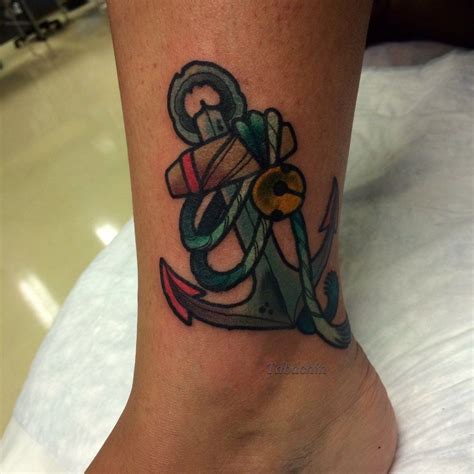 Neo Traditional Anchor Tattoo Inked On The Left Outer Ankle Anchor