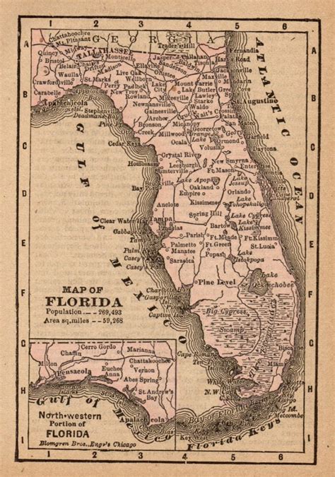 1888 Antique Florida State Map Vintage Map Of Florida Gallery Etsy