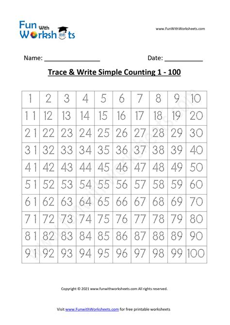 Tracing Numbers 1 100 Free Printable