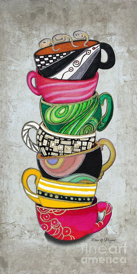 Cool mug painting ideas to customize your cup. Colorful Coffee Cups Mugs Hot Cuppa Stacked II by Romi and ...