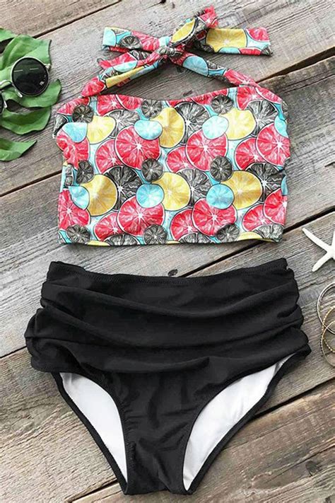 Cupshe Colourful Slices Of Lemon Halter Bikini Set Beach Outfit Women