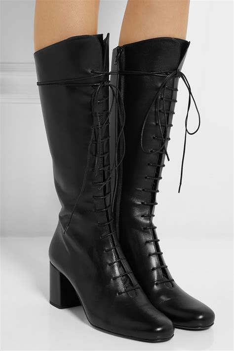 Saint Laurent Lace Up Leather Knee Boots In Black Lyst