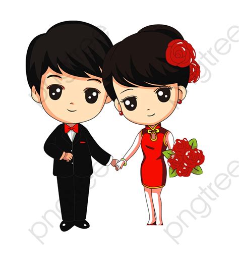 Newly Married Couple Wedding Couple Cartoon Png Transparent Clipart