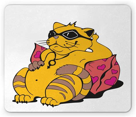 lunarable funny mouse pad fat tomcat with glasses lying on a cushion relaxing lazy