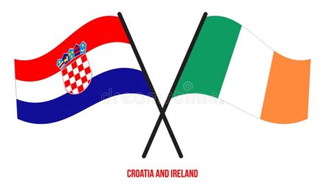 Croatia And Ireland Flags Crossed And Waving Flat Style Official