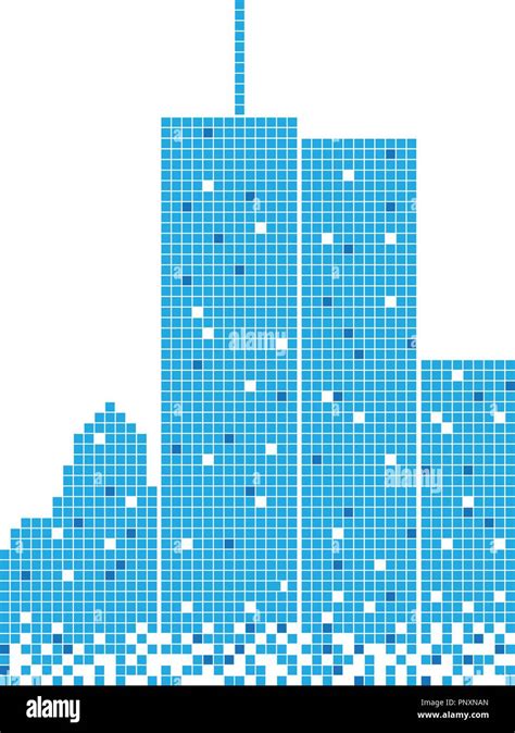 Pixelated Blue Building Illustration Design Template Vector Stock