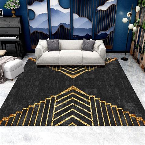 Black And Gold Abstract Rectangle Indoor Area Rug 3x5