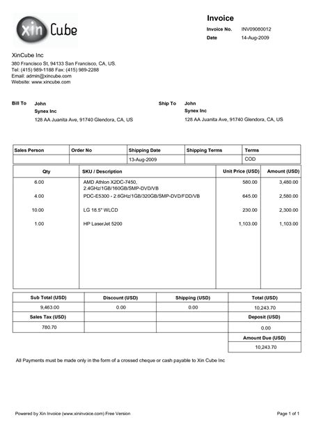 Sales Invoice Format In Word Free Download Bdavo