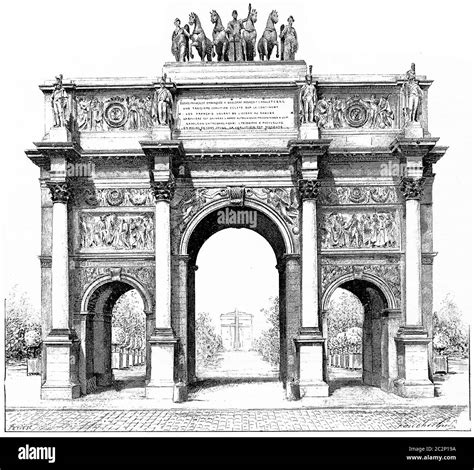 Triumphal Arch Of The Place Du Carrousel Vintage Engraved Illustration