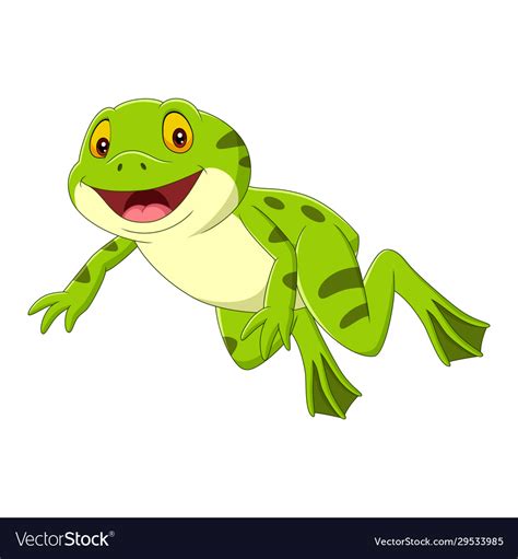 Cartoon Happy Green Frog Jumping Royalty Free Vector Image