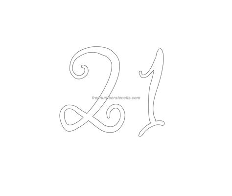 Free Curly 21 Number Stencil