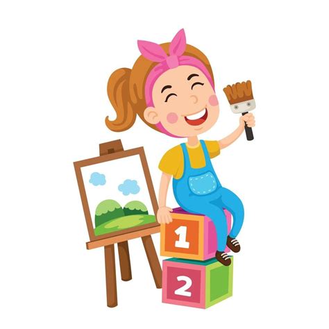 Ilustración De Artista Niña Pintando Sobre Lienzo Vector 2494705 Vector