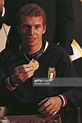 The Italian diver Klaus Dibiasi shows the gold medal he has just ...