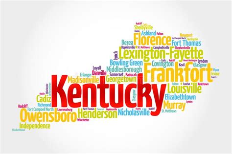 Lista De Ciudades En Kentucky Estados Usa Silueta De Mapa De Palabras Mapa De Nube Fondo Stock