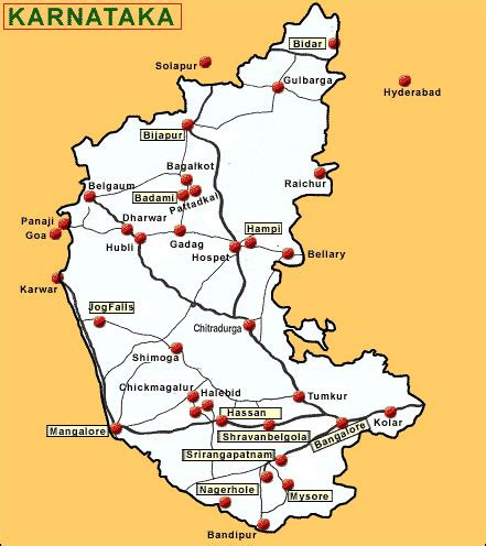 The rivers in karnataka are spread around 300 kms of coastline where they merge into the ocean. River Map Karnataka