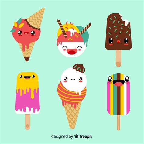 Free Vector Kawaii Ice Cream Characters Collection Ilustración De