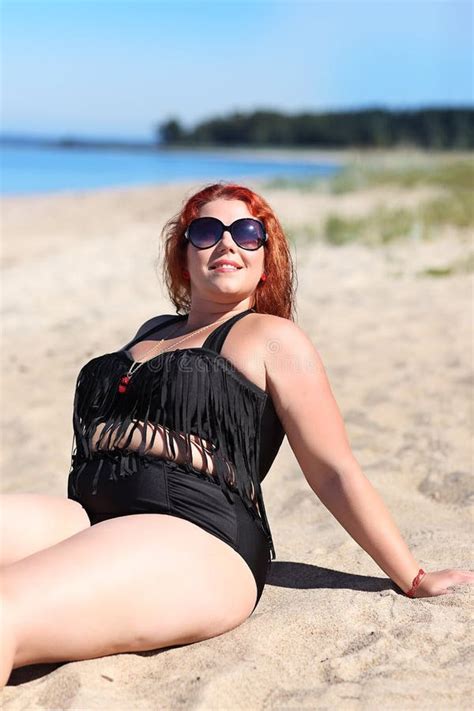 Redhead Woman In Sunglasses Resting On Beach Stock Image Image Of