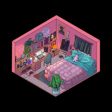 Isometric Lily S Room Bedroom Drawing Isometric Room Anime Room