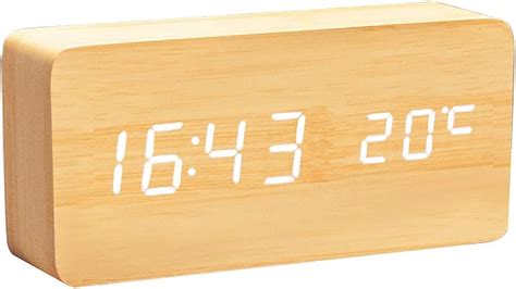 Lancoon Wooden Digital Clock Multi Function Led Alarm Clock With Time