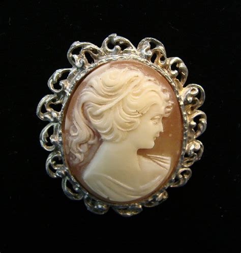 Vintage Cameo Brooch Amber And Ivory Color With Filigree