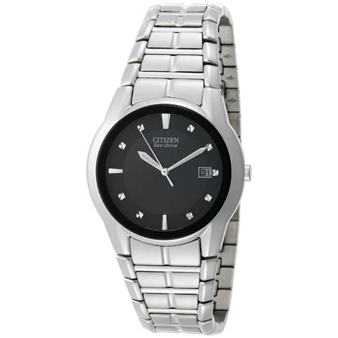Citizen Mens Eco Drive Dress Watch Stainless Steel Black Dial