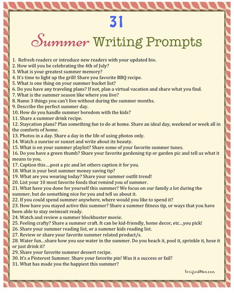 31 Summer Fun Writing Prompts