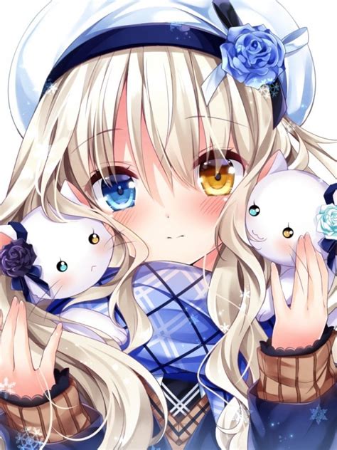 Download 600x800 Anime Girl Bicolored Eyes Cats Blonde Cute Blushy Wallpapers For Nook