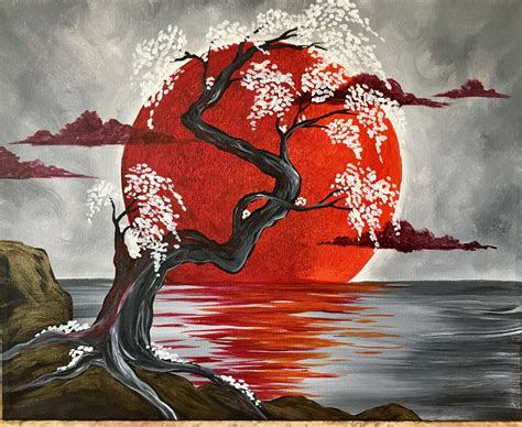 Come Paint Japanese Crimson Moon At Pinots Palette Japanese Art