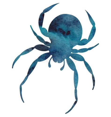 Watercolor Hand Painted Spider Silhouette Stock Illustration