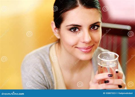 Beautiful Happy Woman Holding Glass With Water Stock Image Image Of