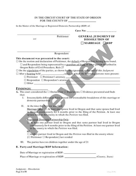 Oregon General Judgment Of Dissolution Of Marriage Us Legal Forms