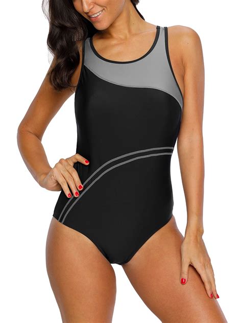Charmo Women S One Piece Athletic Racerback Bathing Suit Color Block Swimsuit Walmart Com