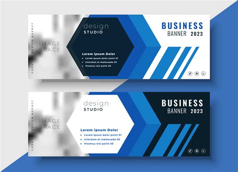 Geometric Blue Business Banners Set With Image Space Download Free