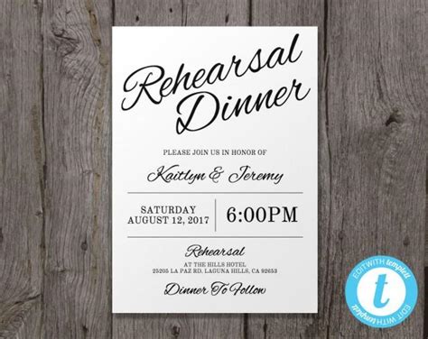 Printable Wedding Rehearsal Dinner Invitation Template Instant