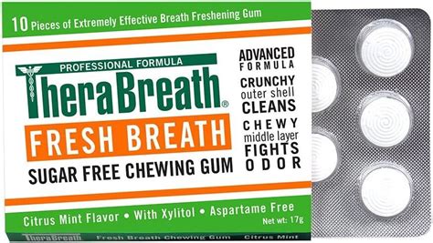 Therabreath Fresh Breath Sugar Free Chewing Gum 6 Pack Zinc Citrus