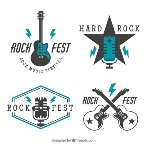 Rock Logos Collection In Vintage Style Free Vector دروس الفوتوشوب