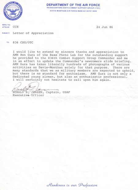 Air force jag corps chief of accessions. air force letter of appreciation