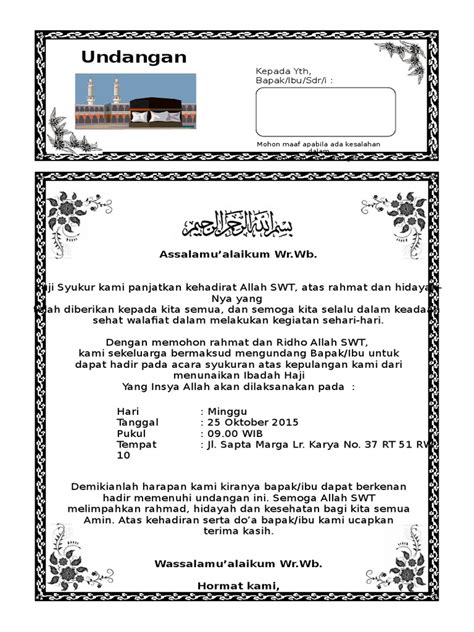 Pdf Contoh Surat Syukuran Pulang Haji Dokumen Tips