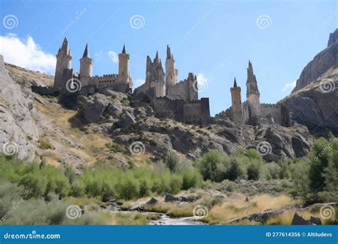 Natural Rock Formations Resembling A Castle With Towering Walls And