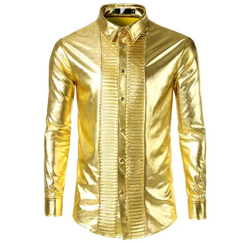 Zemtoo Mens Dress Shirt Shiny Gold Metallic Shirt Men 2018 Fashion