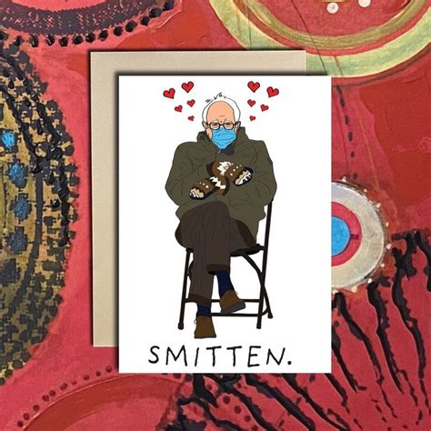 Bernie Sanders Mittens Meme Smitten Valentine S Day Card Etsy Valentine Day Cards Easy Diy