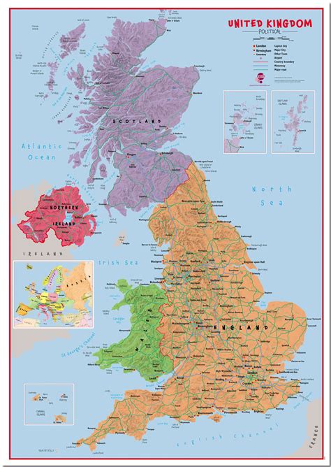 Huge Primary Uk Wall Map Political Pinboard