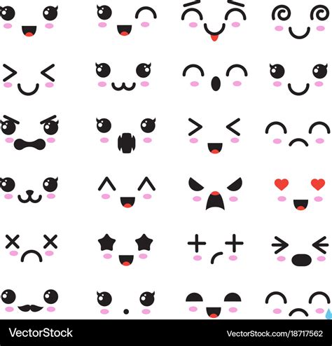 Cartoon Kawaii Eyes And Mouths Cute Emoticon Vector Image