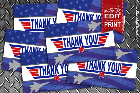 Top Gun Fighter Jet Thank You Cards Instant Download Etsy