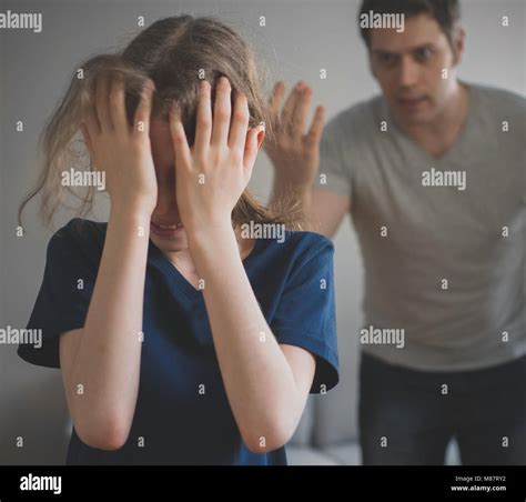 Angry Father Yelling At His Daughter At Home Stock Photo Alamy